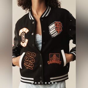 Women's San Francisco Giants Black & Orange Varsity Jacket Anthropologie M NWOT